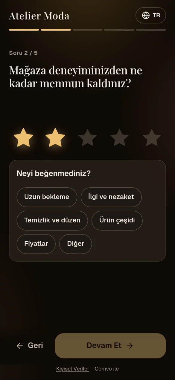 Anket soru ekranı